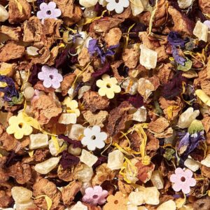 Infusión Mochi Flowers con fruta y flores de azúcar de colores