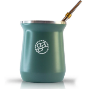 Mate calabaza verde criollo con dos bombillas y cepillo